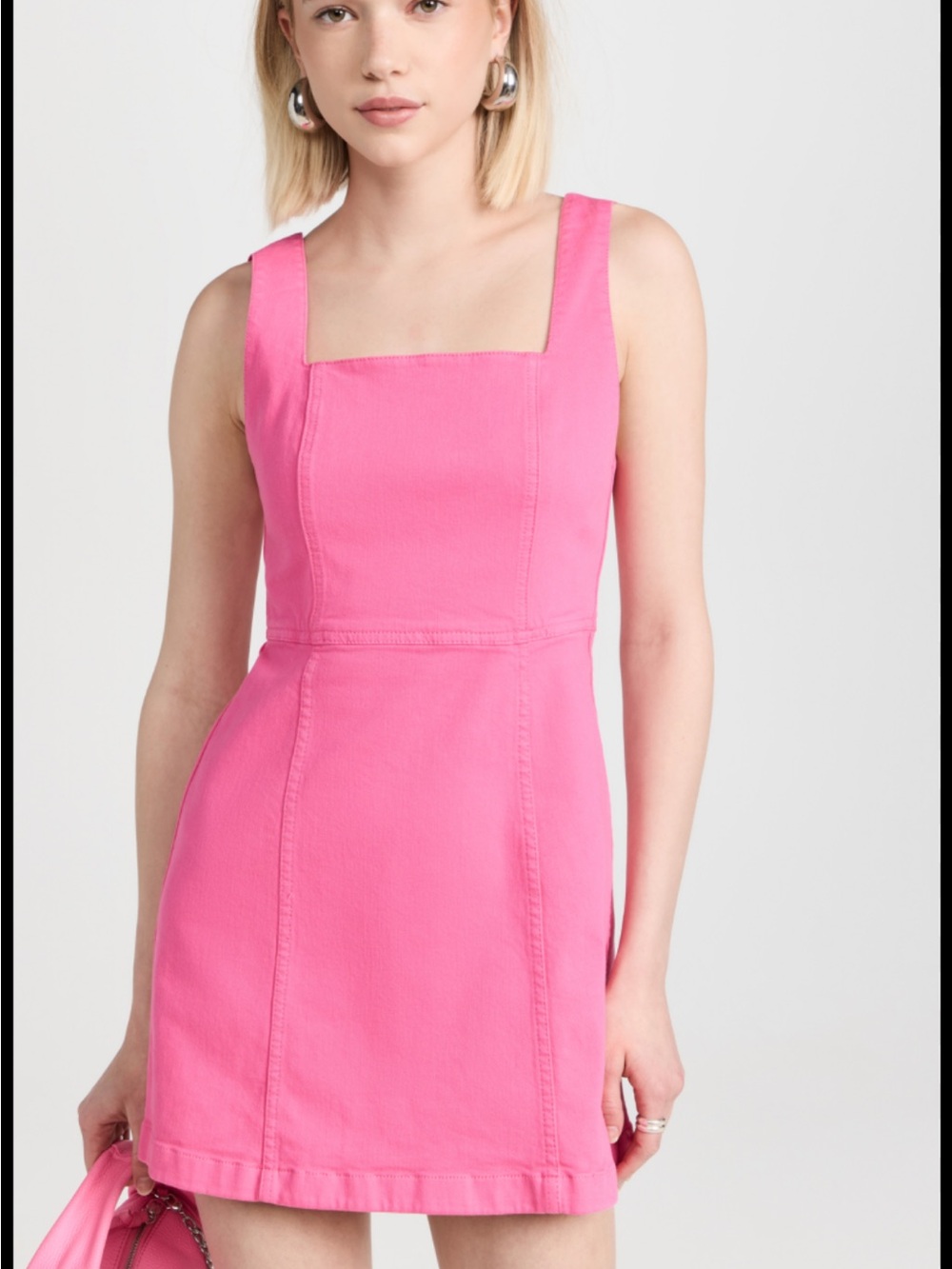 Alice + Olivia Ramsey denim Hot Pink Square-Neck Mini Dress